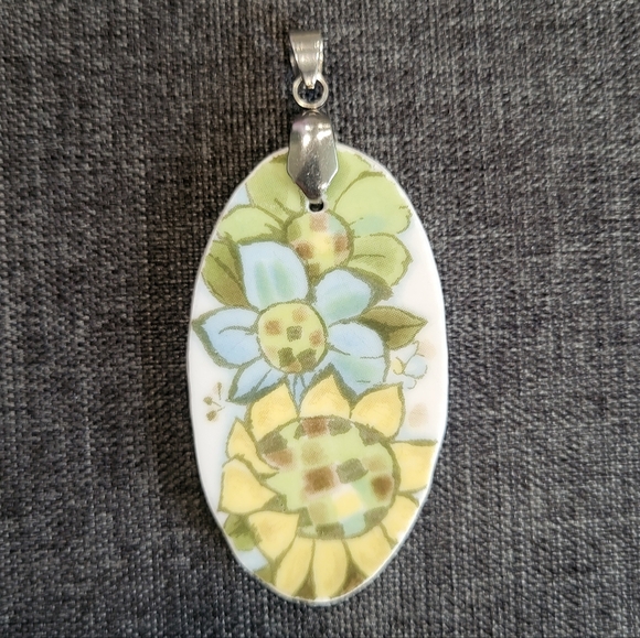 Vintage Noritake Progression Springfield Broken China Plate Pendant, Sunflower - Picture 2 of 4